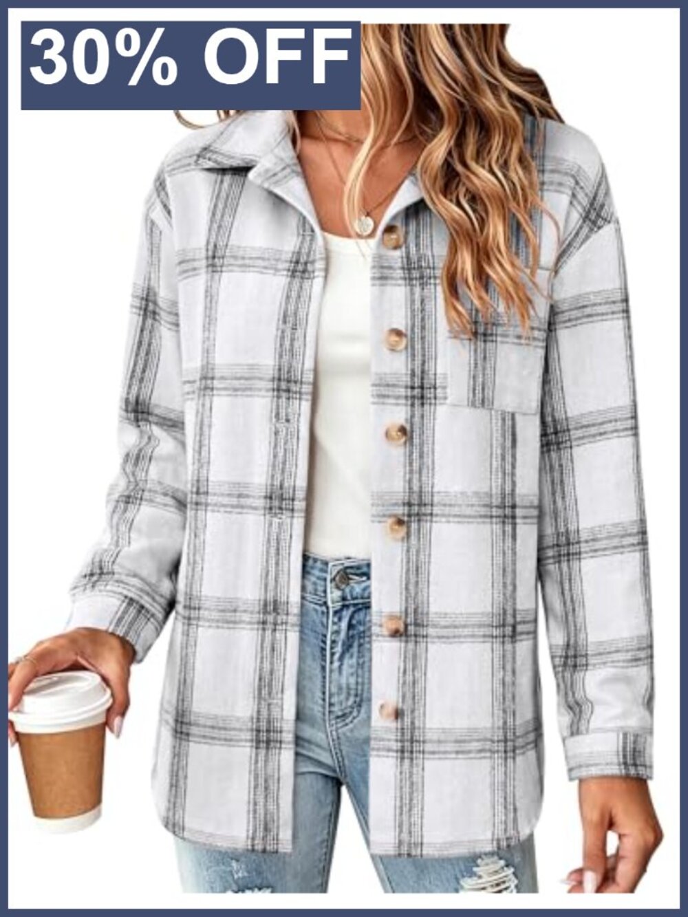 Zeagoo Flannel Shacket Plaid Button Down Long Sleeve Womens Jacket Shirt